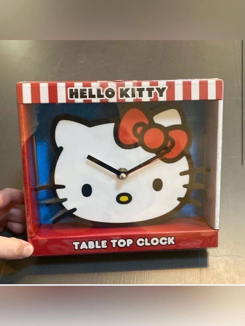 Sanrio Hello Kitty Tabletop Clock Red White Striped Analog Desk Display NWT